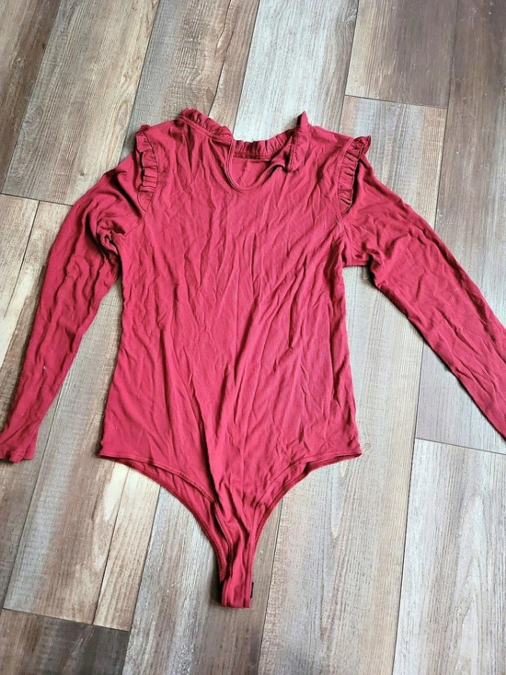 Long Sleeve Ruffle Bodysuit in Red